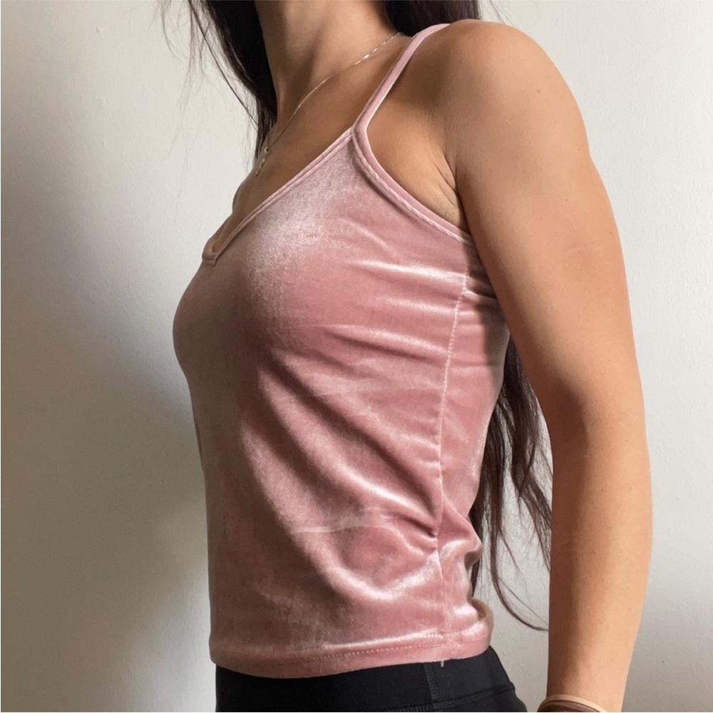 Pink Velour Sleeveless V-neck Tank Top Spaghetti Strap Size Small
